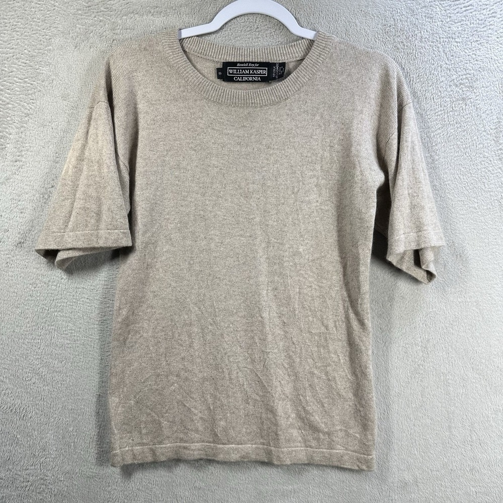 William Kasper Silk Cashmere Shirt Sleeve Sweater Women's S Beige Quiet Luxury